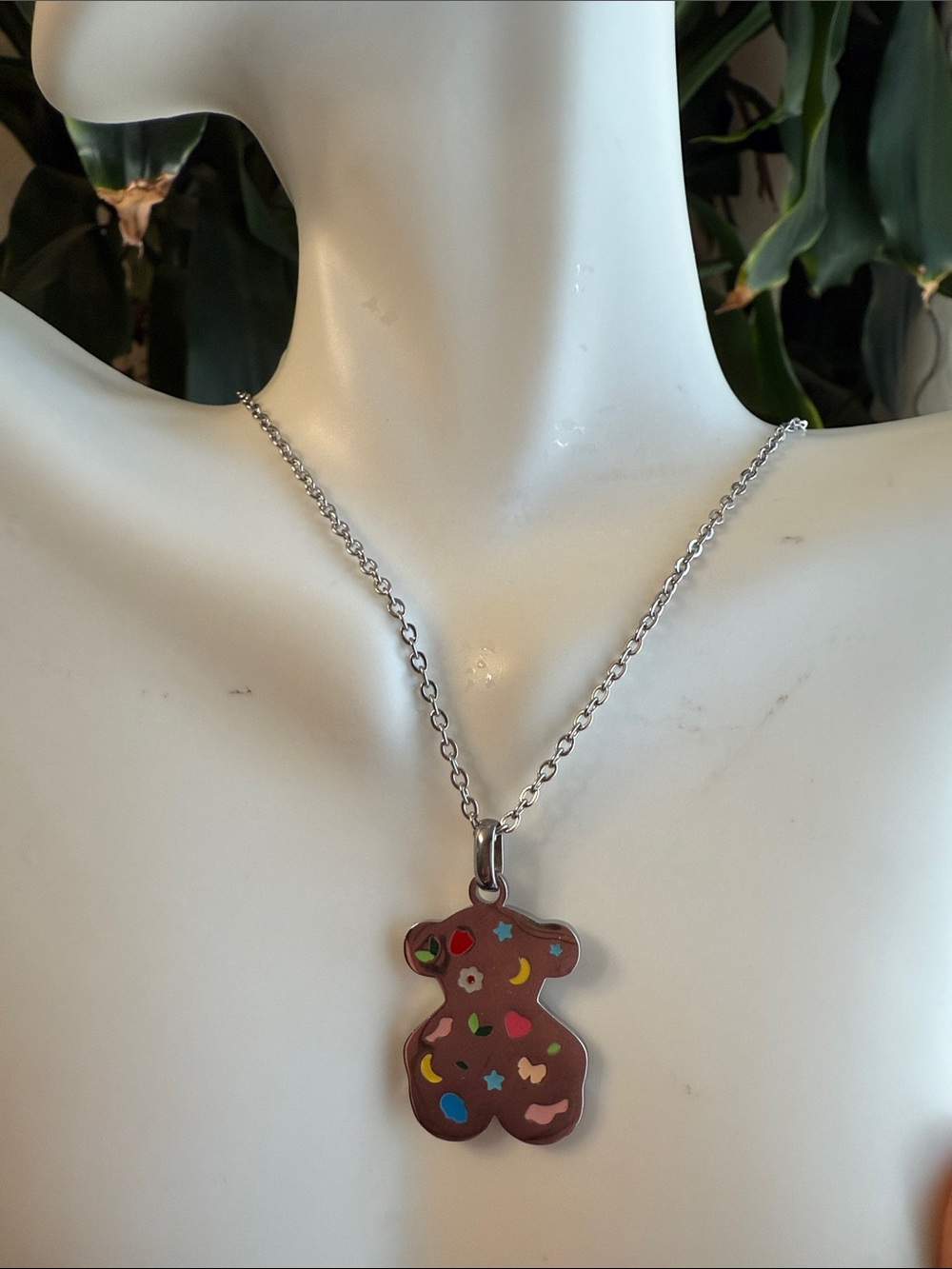 Cute Bear Pendant Necklace in Brown with Colorful Accents